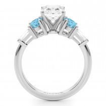 Radiant Lab Grown Diamond & Oval Blue Topaz Engagement Ring 18K White Gold (4.18ct)