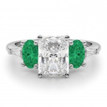 Radiant Lab Grown Diamond & Oval Emerald Engagement Ring in Palladium (3.98ct)