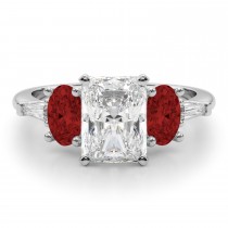 Radiant Lab Grown Diamond & Oval Garnet Engagement Ring 14K White Gold (4.18ct)