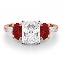 Radiant Lab Grown Diamond & Oval Garnet Engagement Ring 18K Rose Gold (4.18ct)