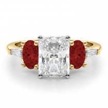 Radiant Lab Grown Diamond & Oval Garnet Engagement Ring 18K Yellow Gold (4.18ct)