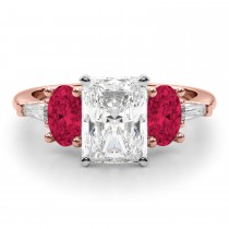 Radiant Lab Grown Diamond & Oval Ruby Engagement Ring 18K Rose Gold (4.24ct)