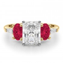 Radiant Lab Grown Diamond & Oval Ruby Engagement Ring 18K Yellow Gold (4.24ct)