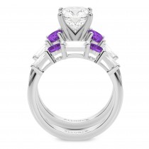 Cushion Lab Grown Diamond & Oval Amethyst Bridal Set 18K White Gold (4.65ct)