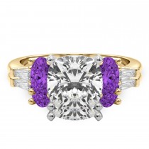 Cushion Lab Grown Diamond & Oval Amethyst Bridal Set 18K Yellow Gold (4.65ct)