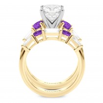 Cushion Lab Grown Diamond & Oval Amethyst Bridal Set 18K Yellow Gold (4.65ct)