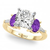 Cushion Lab Grown Diamond & Oval Amethyst Bridal Set 18K Yellow Gold (4.65ct)