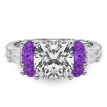 Cushion Lab Grown Diamond & Oval Amethyst Bridal Set in Palladium (4.65ct)