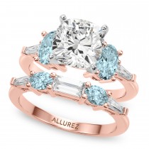 Cushion Lab Grown Diamond & Oval Aquamarine Bridal Set 14K Rose Gold (4.65ct)