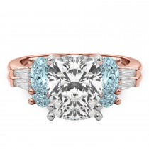 Cushion Lab Grown Diamond & Oval Aquamarine Bridal Set 14K Rose Gold (4.65ct)