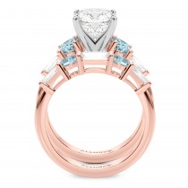 Cushion Lab Grown Diamond & Oval Aquamarine Bridal Set 14K Rose Gold (4.65ct)