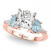 Cushion Lab Grown Diamond & Oval Aquamarine Bridal Set 14K Rose Gold (4.65ct)