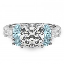 Cushion Lab Grown Diamond & Oval Aquamarine Bridal Set in Palladium (4.65ct)