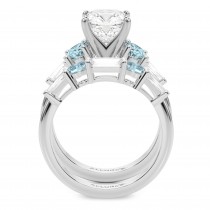 Cushion Lab Grown Diamond & Oval Aquamarine Bridal Set in Palladium (4.65ct)