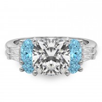 Cushion Lab Grown Diamond & Oval Blue Topaz Bridal Set in Palladium (4.97ct)