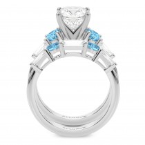 Cushion Lab Grown Diamond & Oval Blue Topaz Bridal Set in Palladium (4.97ct)