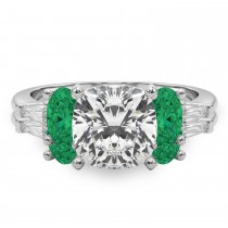 Cushion Lab Grown Diamond & Oval Emerald Bridal Set 18K White Gold (4.65ct)