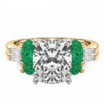 Cushion Lab Grown Diamond & Oval Emerald Bridal Set 18K Yellow Gold (4.65ct)