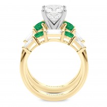 Cushion Lab Grown Diamond & Oval Emerald Bridal Set 18K Yellow Gold (4.65ct)