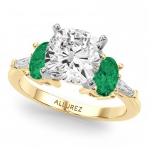 Cushion Lab Grown Diamond & Oval Emerald Bridal Set 18K Yellow Gold (4.65ct)
