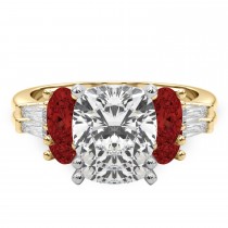 Cushion Lab Grown Diamond & Oval Garnet Bridal Set 18K Yellow Gold (4.97ct)