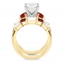 Cushion Lab Grown Diamond & Oval Garnet Bridal Set 18K Yellow Gold (4.97ct)