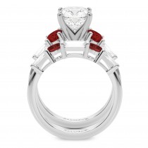 Cushion Lab Grown Diamond & Oval Garnet Bridal Set in Palladium (4.97ct)