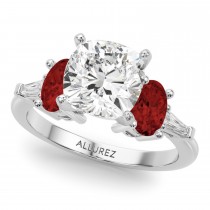 Cushion Lab Grown Diamond & Oval Garnet Bridal Set in Palladium (4.97ct)
