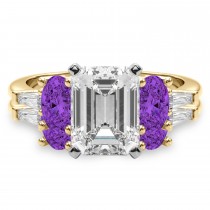 Emerald Cut Lab Grown Diamond & Oval Amethyst Bridal Set 18K Yellow Gold (4.65ct)
