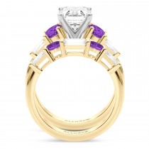 Emerald Cut Lab Grown Diamond & Oval Amethyst Bridal Set 18K Yellow Gold (4.65ct)