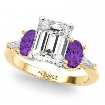 Emerald Cut Lab Grown Diamond & Oval Amethyst Bridal Set 18K Yellow Gold (4.65ct)