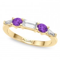 Emerald Cut Lab Grown Diamond & Oval Amethyst Bridal Set 18K Yellow Gold (4.65ct)