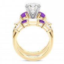 Round Lab Grown Diamond & Oval Amethyst Bridal Set 14K Yellow Gold (4.65ct)