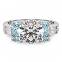 Round Lab Grown Diamond & Oval Aquamarine Bridal Set in Palladium (4.65ct)