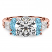 Round Lab Grown Diamond & Oval Blue Topaz Bridal Set 14K Rose Gold (4.97ct)