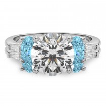 Round Lab Grown Diamond & Oval Blue Topaz Bridal Set 14K White Gold (4.97ct)