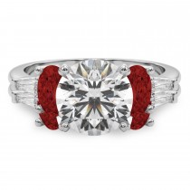 Round Lab Grown Diamond & Oval Garnet Bridal Set in Palladium (4.97ct)