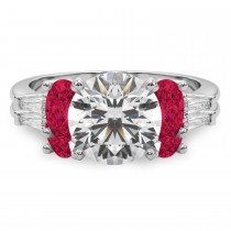 Round Lab Grown Diamond & Oval Ruby Bridal Set in Platinum (5.09ct)