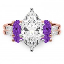 Marquise Lab Grown Diamond & Oval Amethyst Bridal Set 14K Rose Gold (4.65ct)