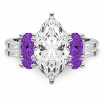 Marquise Lab Grown Diamond & Oval Amethyst Bridal Set 18K White Gold (4.65ct)
