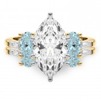 Marquise Lab Grown Diamond & Oval Aquamarine Bridal Set 14K Yellow Gold (4.65ct)