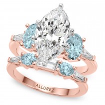 Marquise Lab Grown Diamond & Oval Aquamarine Bridal Set 18K Rose Gold (4.65ct)