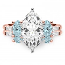 Marquise Lab Grown Diamond & Oval Aquamarine Bridal Set 18K Rose Gold (4.65ct)
