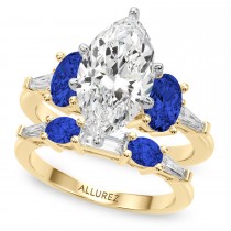 Marquise Lab Grown Diamond & Oval Blue Sapphire Bridal Set 14K Yellow Gold (5.17ct)