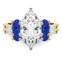 Marquise Lab Grown Diamond & Oval Blue Sapphire Bridal Set 14K Yellow Gold (5.17ct)