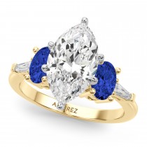 Marquise Lab Grown Diamond & Oval Blue Sapphire Bridal Set 14K Yellow Gold (5.17ct)