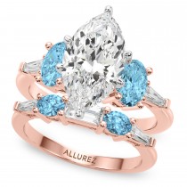 Marquise Lab Grown Diamond & Oval Blue Topaz Bridal Set 18K Rose Gold (4.97ct)