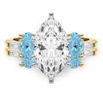 Marquise Lab Grown Diamond & Oval Blue Topaz Bridal Set 18K Yellow Gold (4.97ct)
