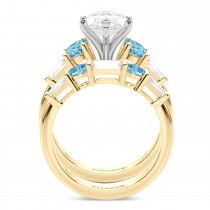 Marquise Lab Grown Diamond & Oval Blue Topaz Bridal Set 18K Yellow Gold (4.97ct)