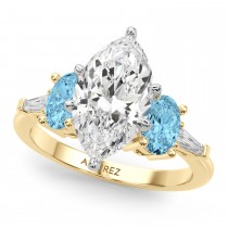 Marquise Lab Grown Diamond & Oval Blue Topaz Bridal Set 18K Yellow Gold (4.97ct)